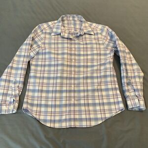 LL Bean Shirt Woman's Medium Blue/Pink Plaid Long Sleeve Button Front Cotton